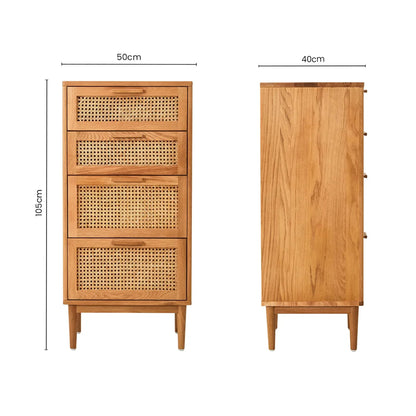 Bordeaux Rattan and Oak Wood Chest of Four Drawers