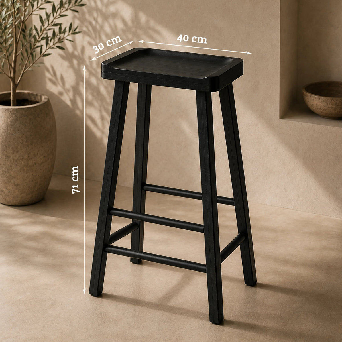Bordeaux Black Oak Wood Bar Stool