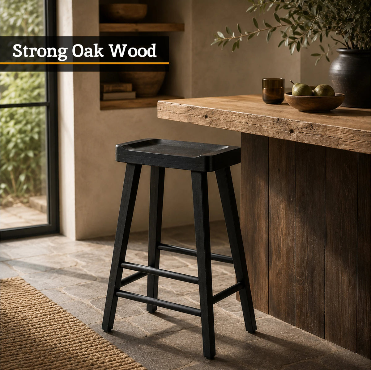 Bordeaux Black Oak Wood Bar Stool