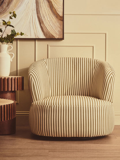 Avella Olive Green and White Stripe Swivel Lounge Chair
