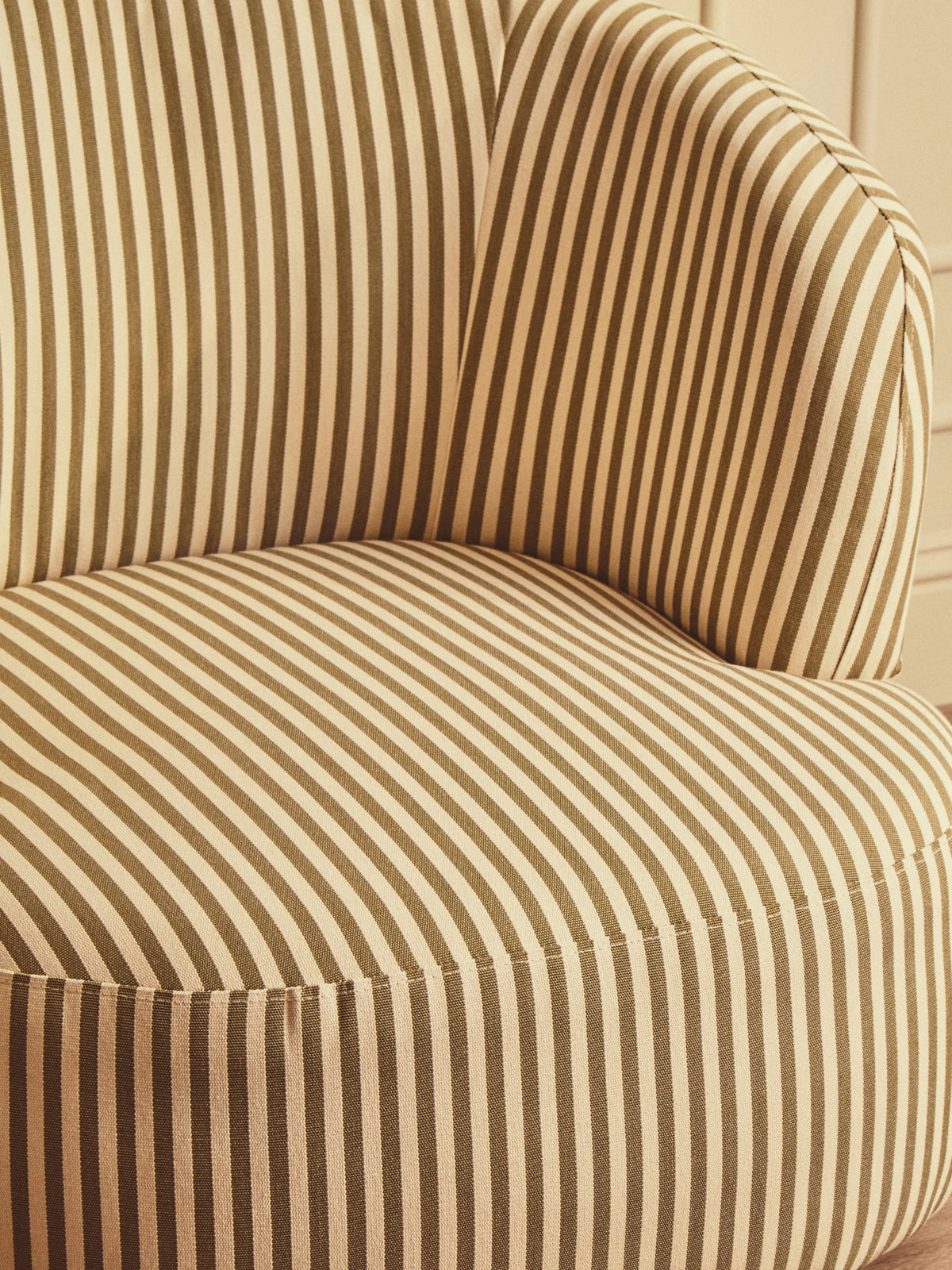 Avella Olive Green and White Stripe Swivel Lounge Chair