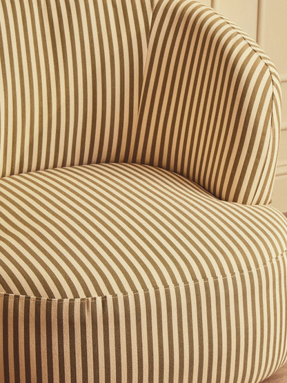 Avella Olive Green and White Stripe Swivel Lounge Chair