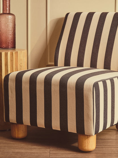 Bexley Black and White Stripe Armless Chair with Wooden Feet