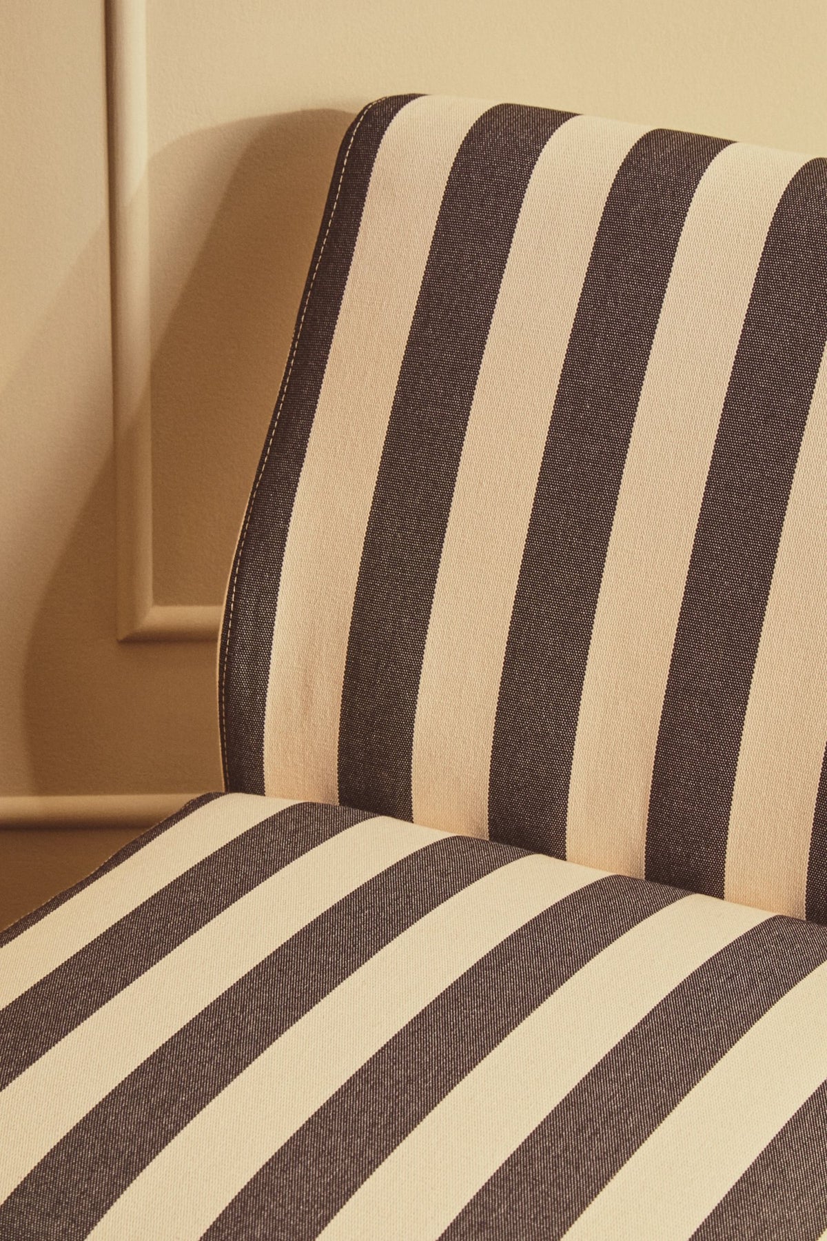 Bexley Black and White Stripe Armless Chair with Wooden Feet