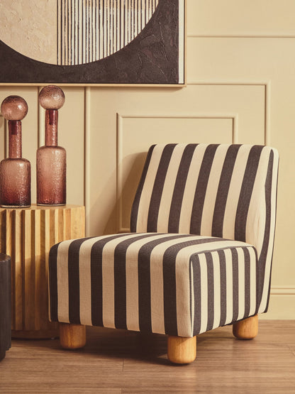 Bexley Black and White Stripe Armless Chair with Wooden Feet