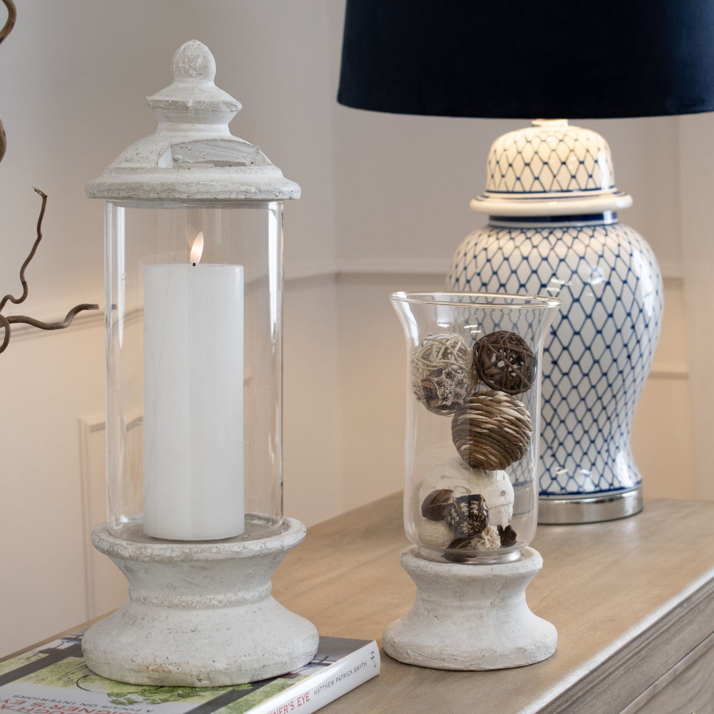 Stone Based Hurricane Lantern - Candle Holders from the Quanta Home collection.