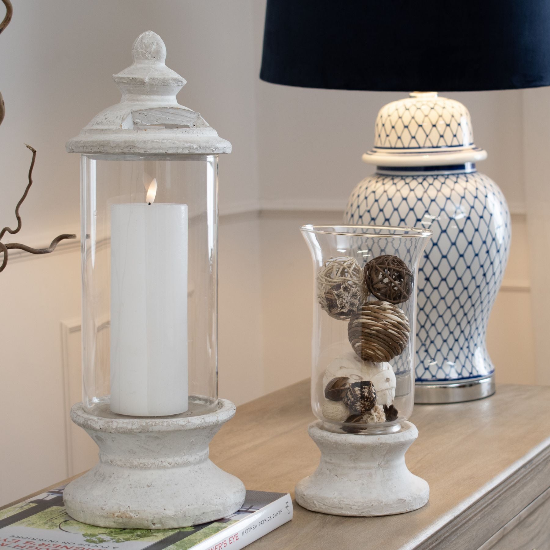 Stone Based Hurricane Lantern - Candle Holders from the Quanta Home collection.