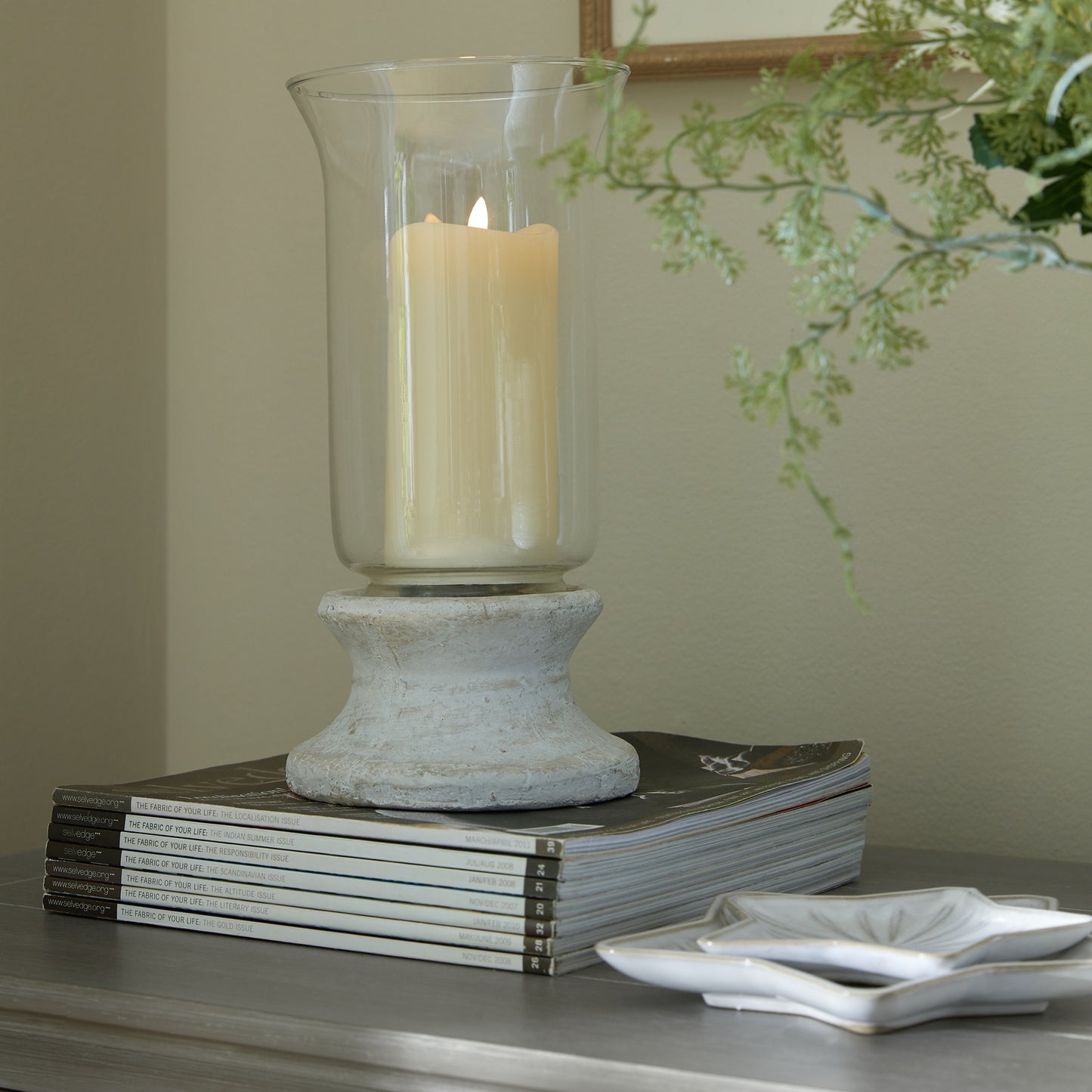 Stone Based Hurricane Lantern - Candle Holders from the Quanta Home collection.