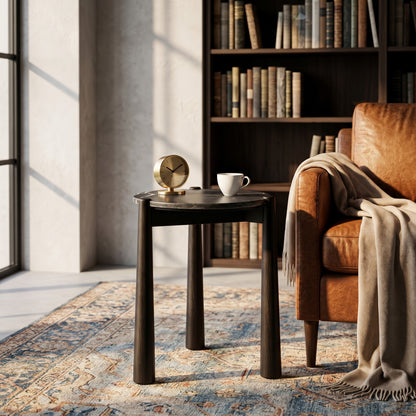 Marlstone Black and White Marble Top Side Table with Mango Wood Legs