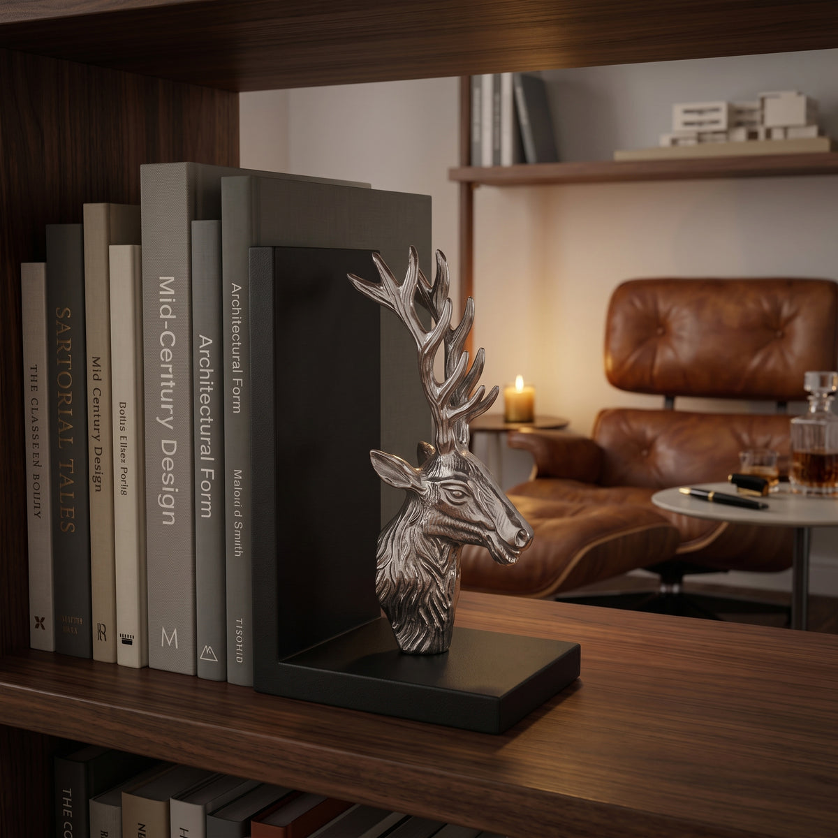 Keepsake Set of 2 Stag Bookends with Marble Base