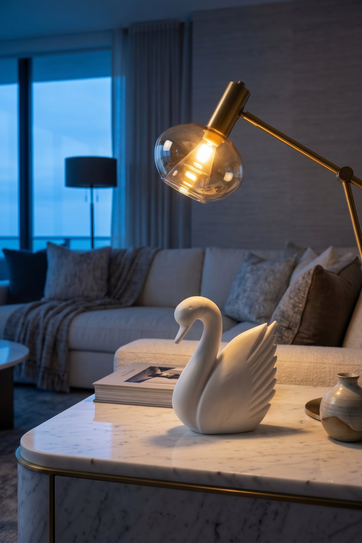 Carrara White Marble Decorative Swan