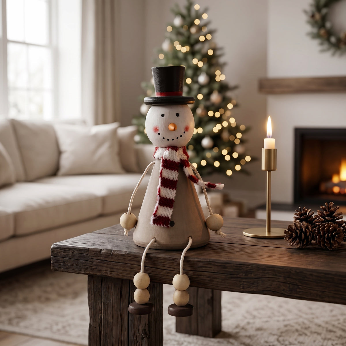 Wooden Jolly Sitting Snowman Decoration