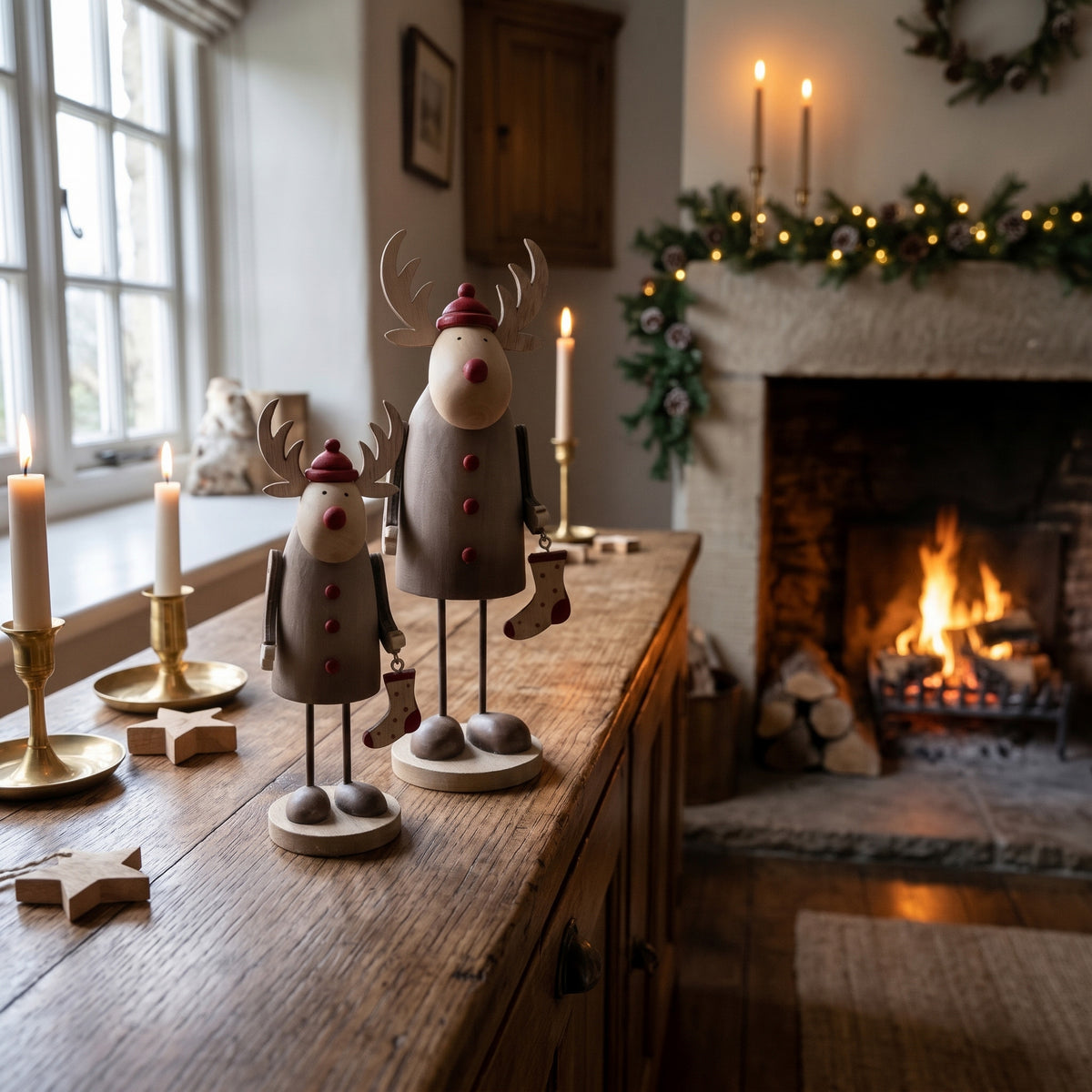 Rustic Rudolf With Stocking Decoration