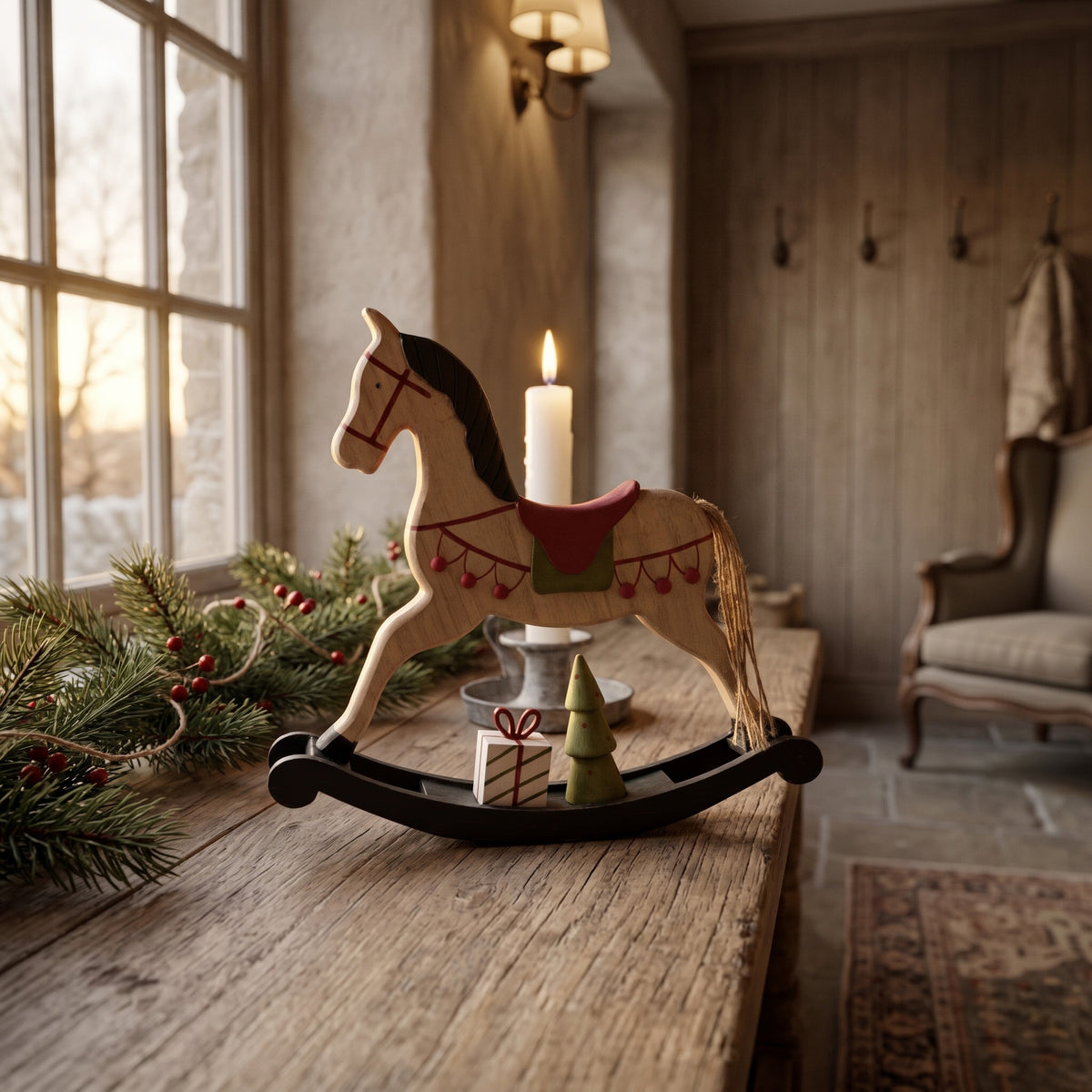 Rustic Decorated Rocking Horse