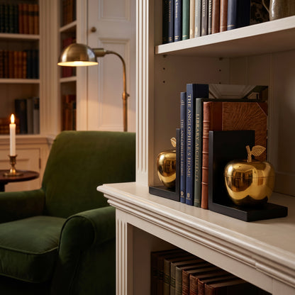 Keepsake Black and Gold Set of 2 Apple Bookends with Storage