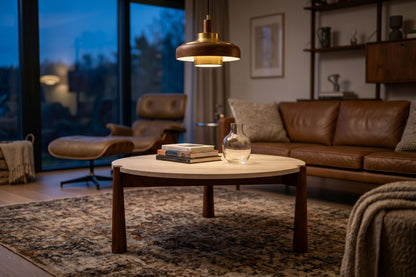 Marlstone Travertine Top and Brown Finish Mango Wood Coffee Table