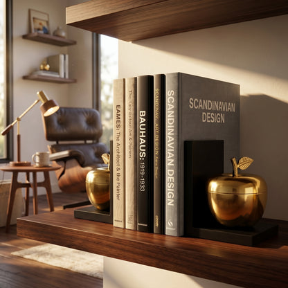 Keepsake Black and Gold Set of 2 Apple Bookends with Storage