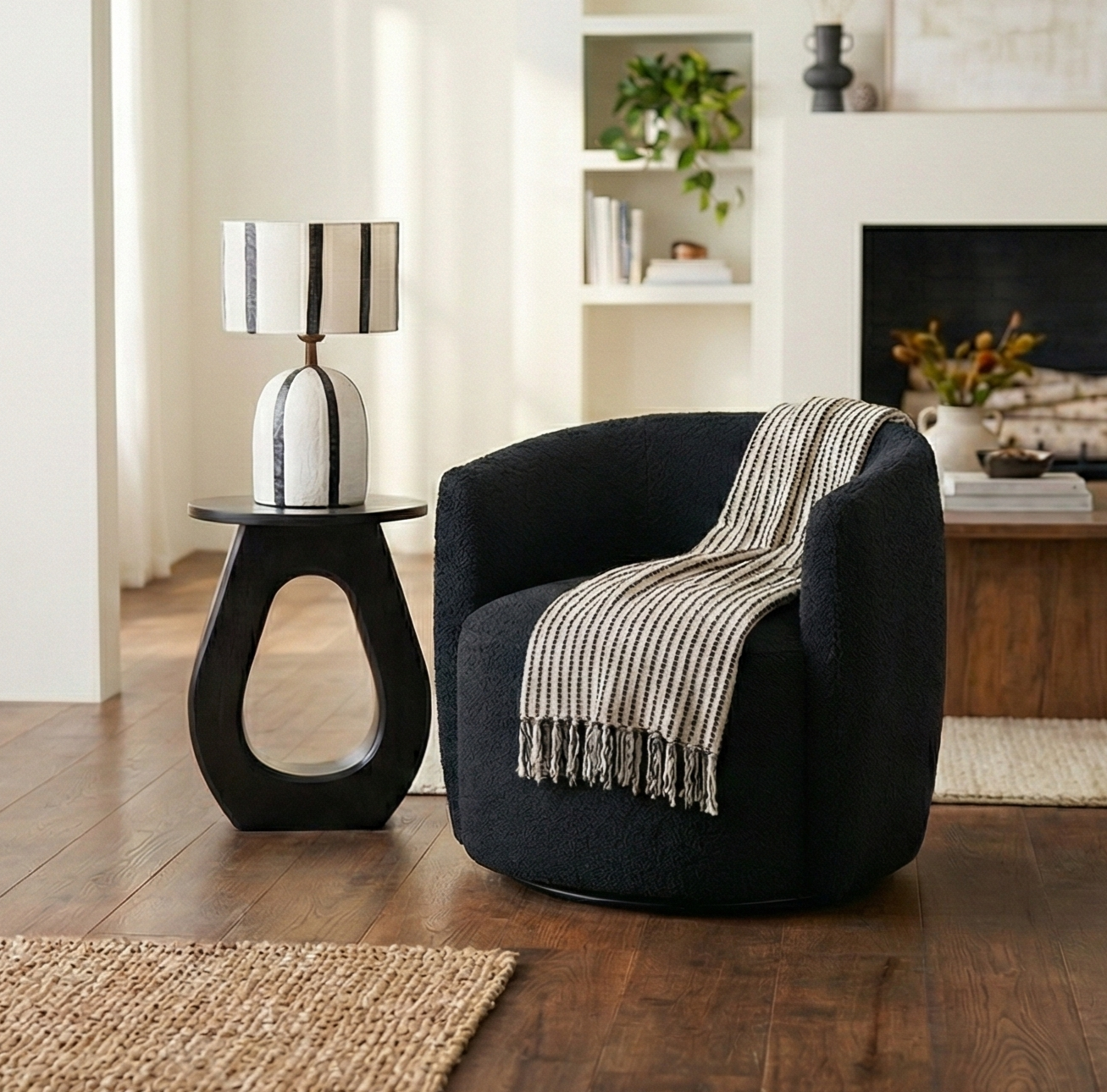 Waltz Black Finish Mango Wood Accent Table