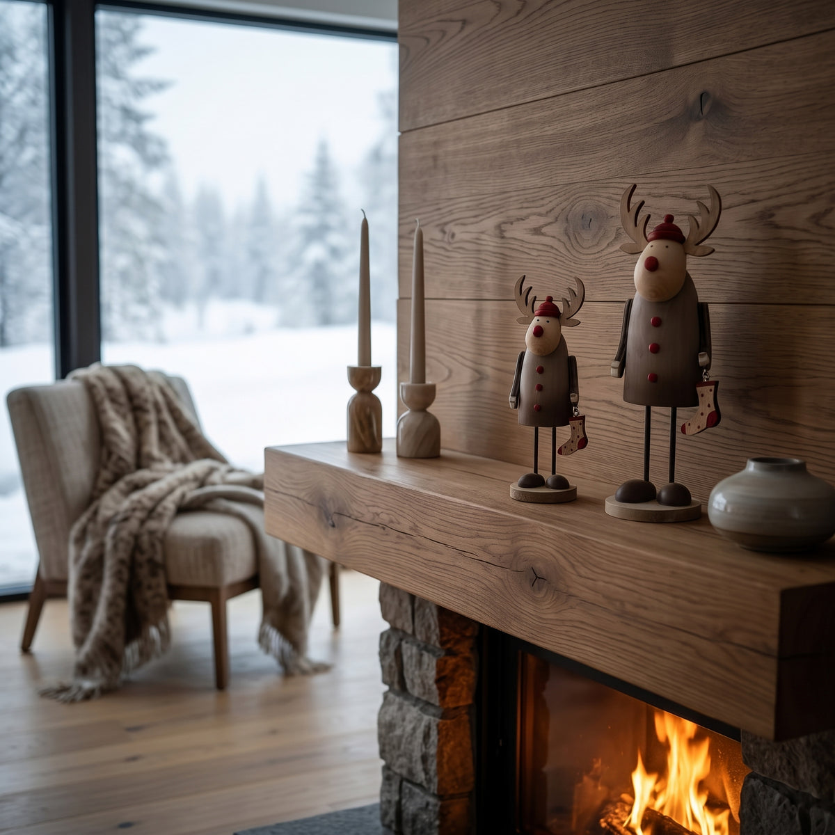 Large Rustic Rudolf With Stocking Decoration