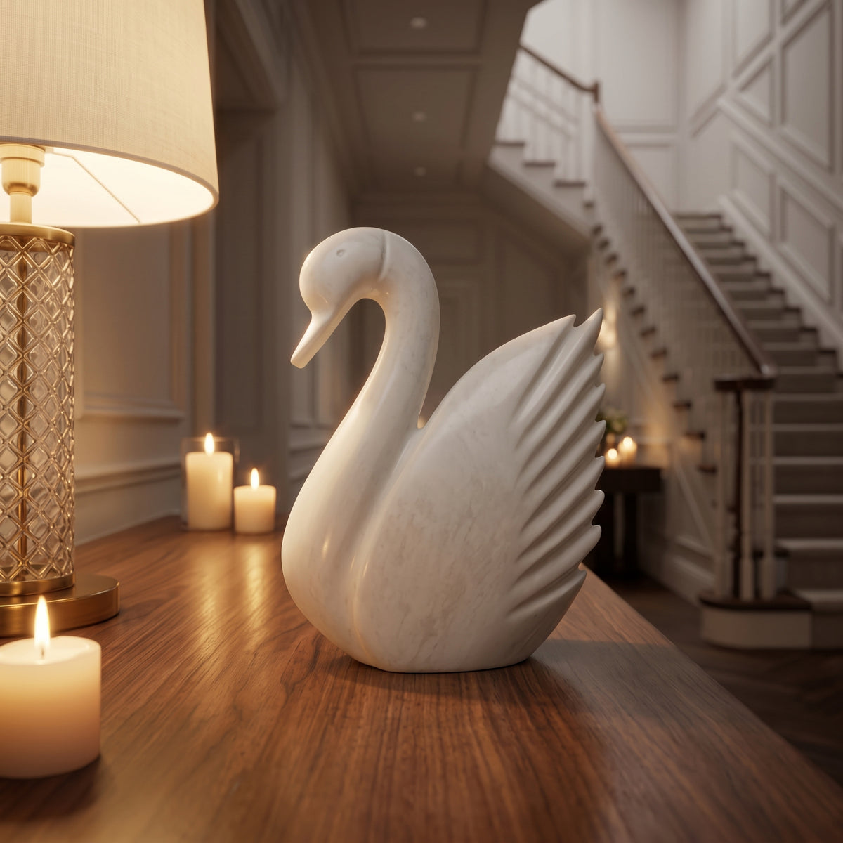 Carrara White Marble Decorative Swan