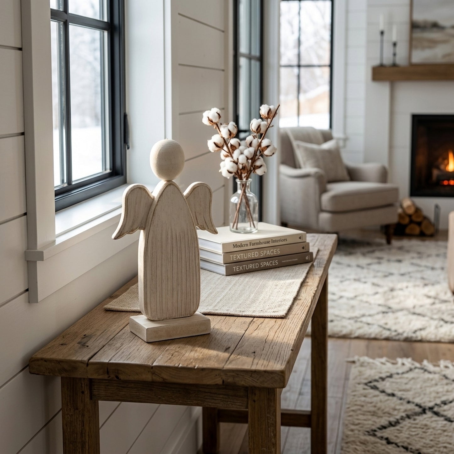 Large Whitewashed Rustic Angel