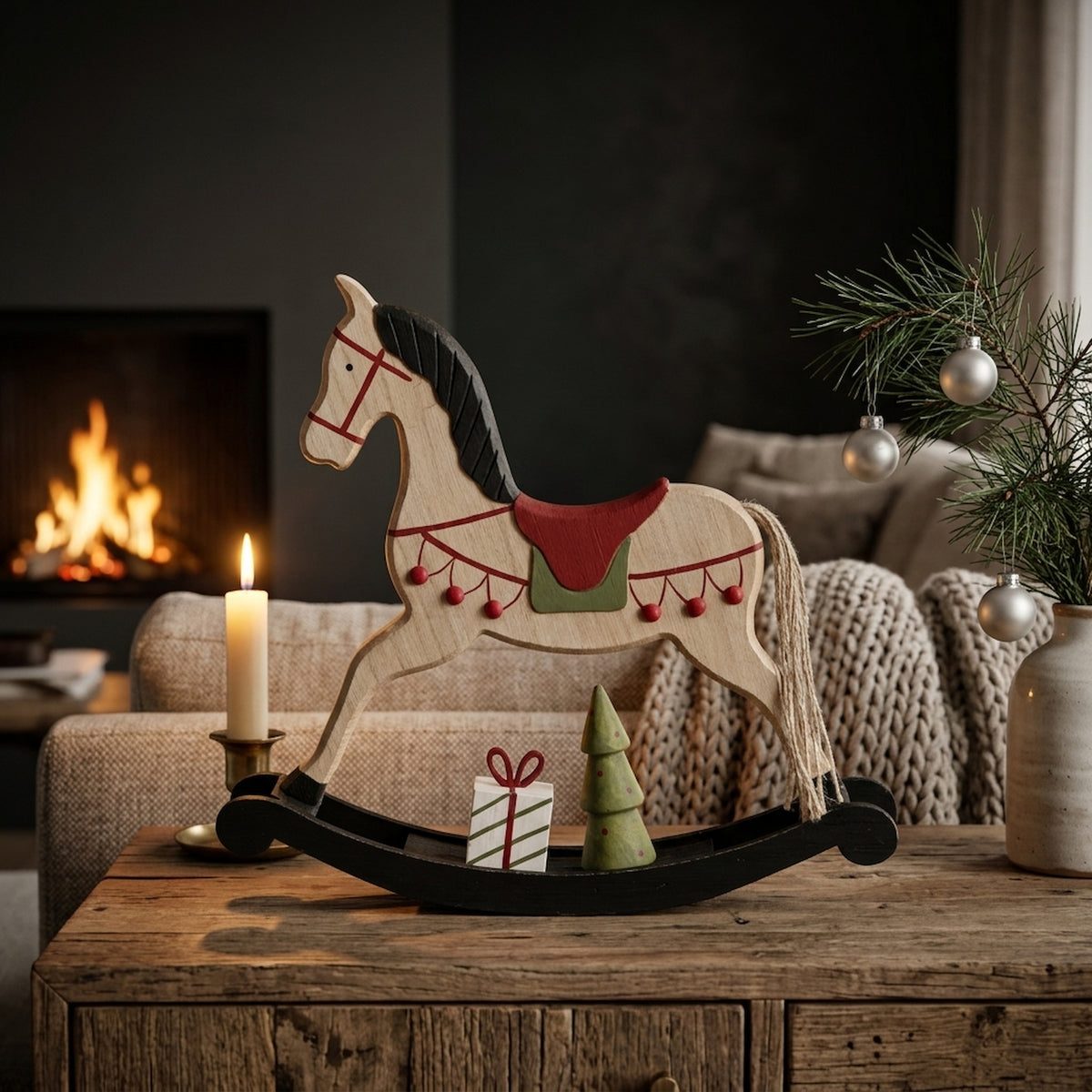 Large Rustic Decorated Rocking Horse
