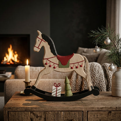 Large Rustic Decorated Rocking Horse