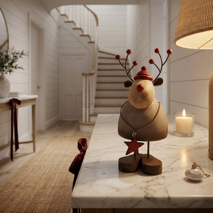 Large Rustic Reindeer With Star Decoration