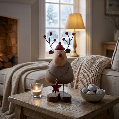 Large Rustic Reindeer With Star Decoration