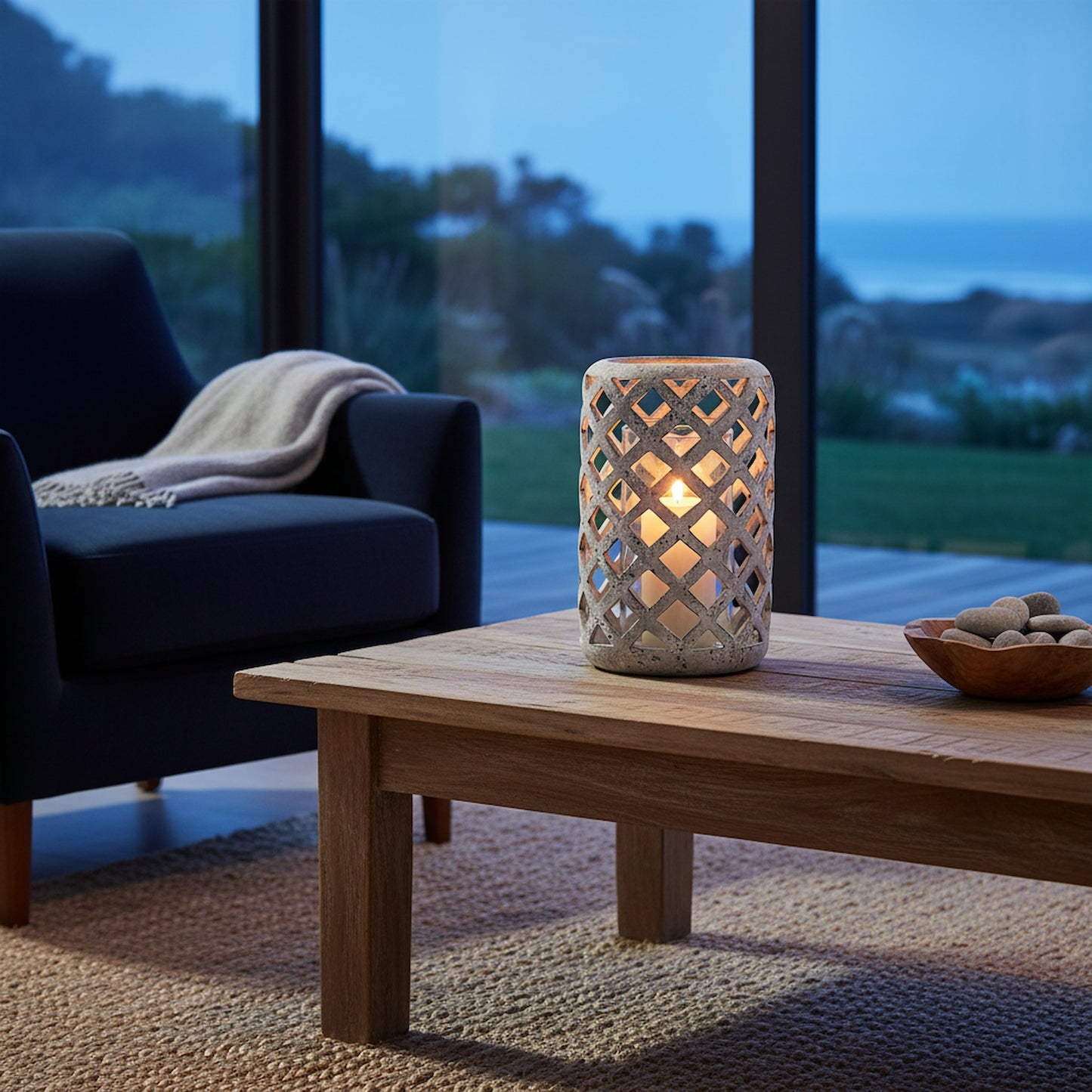 Large Grey Stone Effect Hurricane Lantern