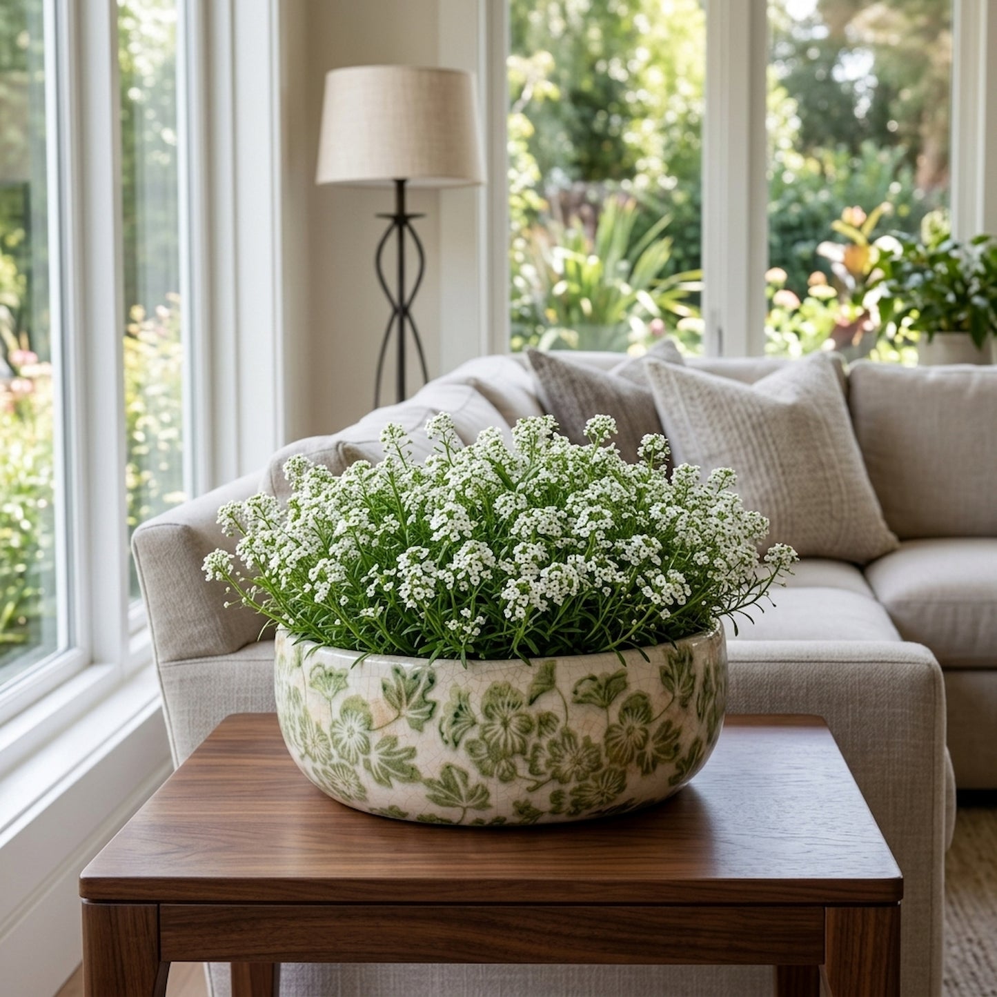 Large Green Clover Ceramic Bowl Pot