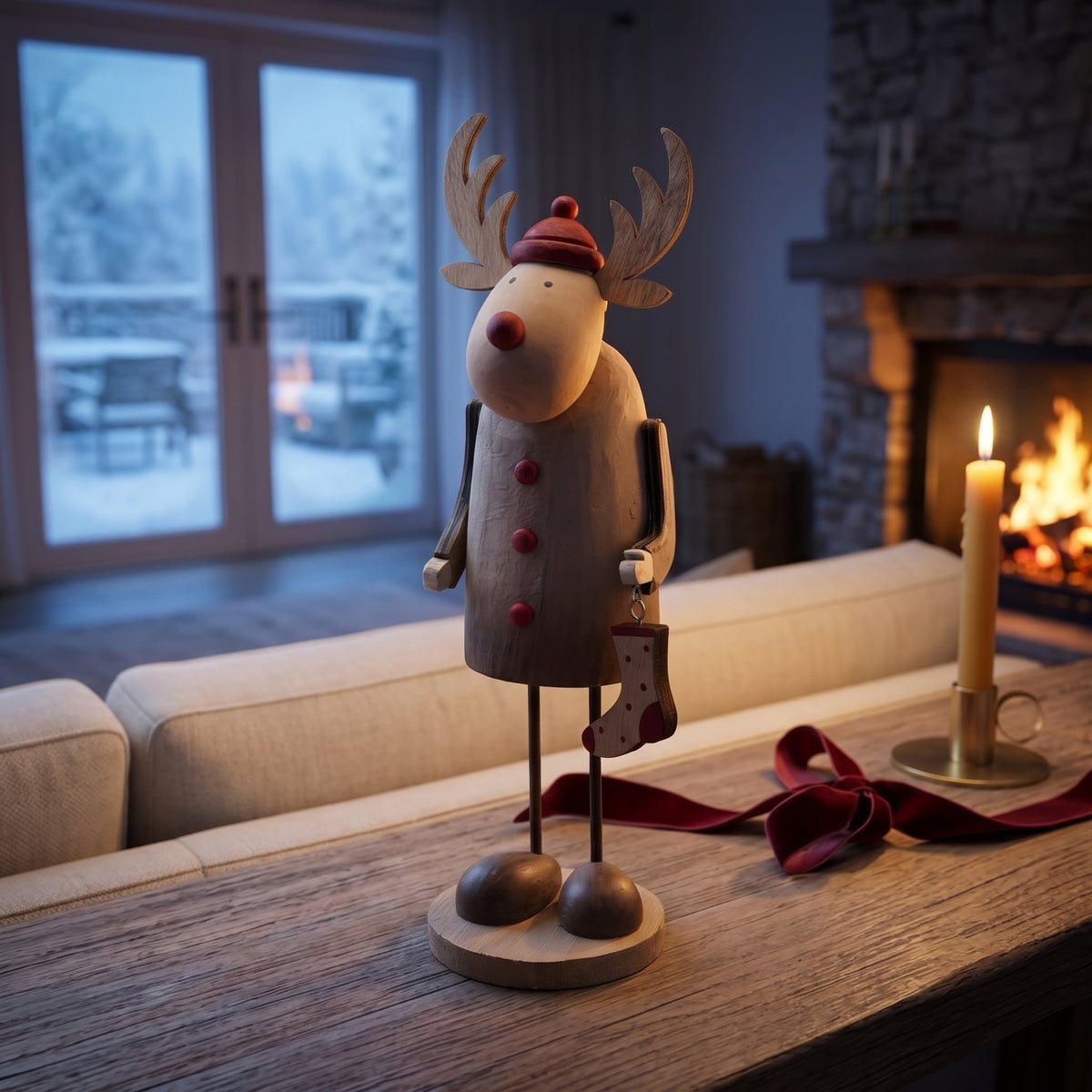 Rustic Rudolf With Stocking Decoration