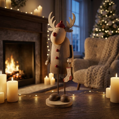 Rustic Rudolf With Stocking Decoration
