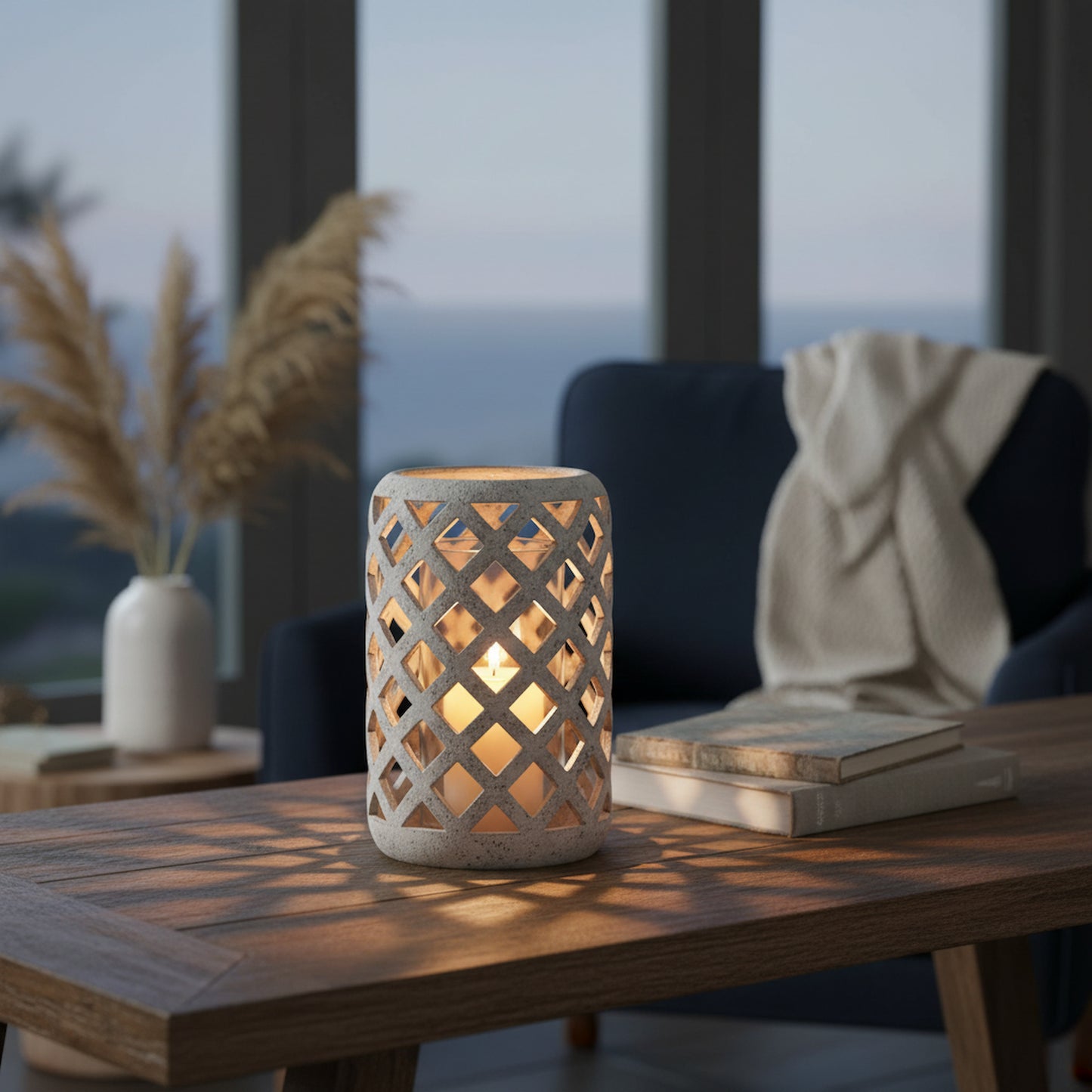 Grey Stone Effect Hurricane Lantern