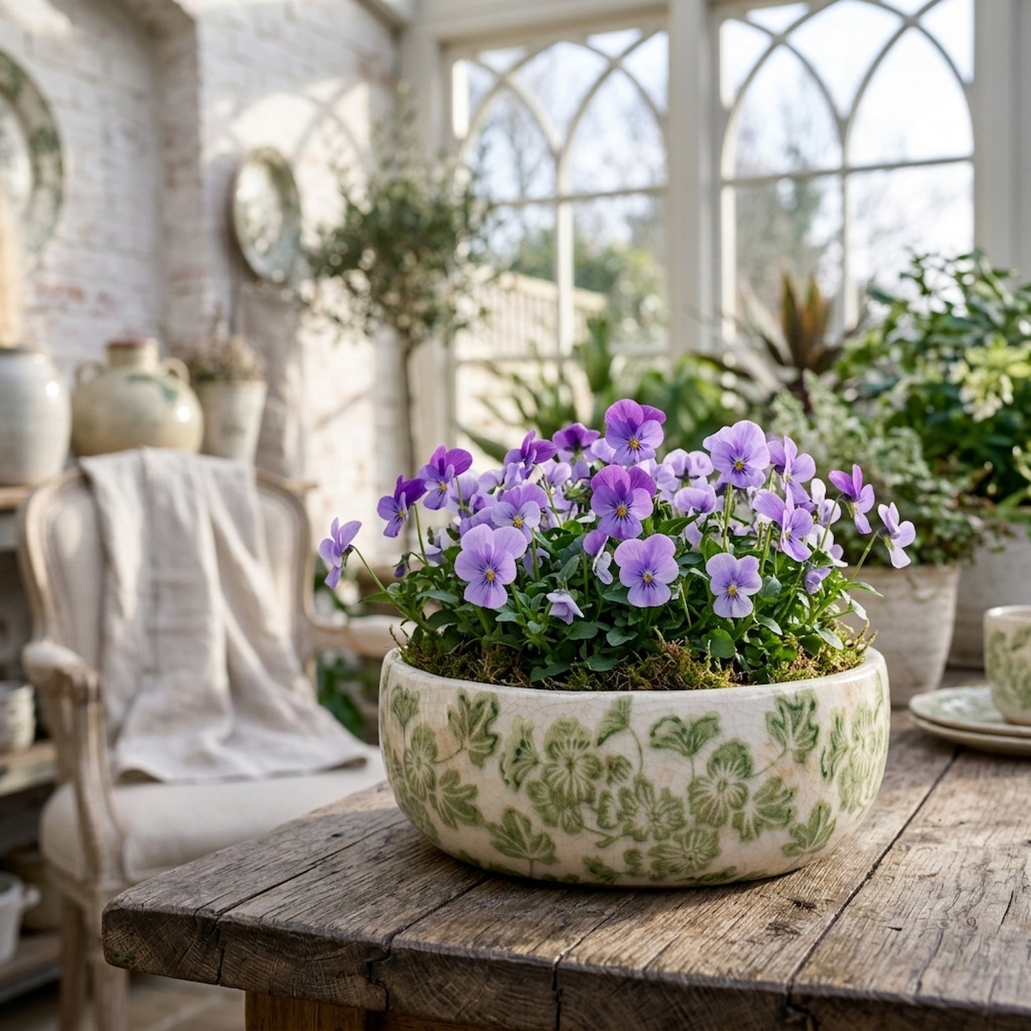 Small Green Clover Ceramic Bowl Pot