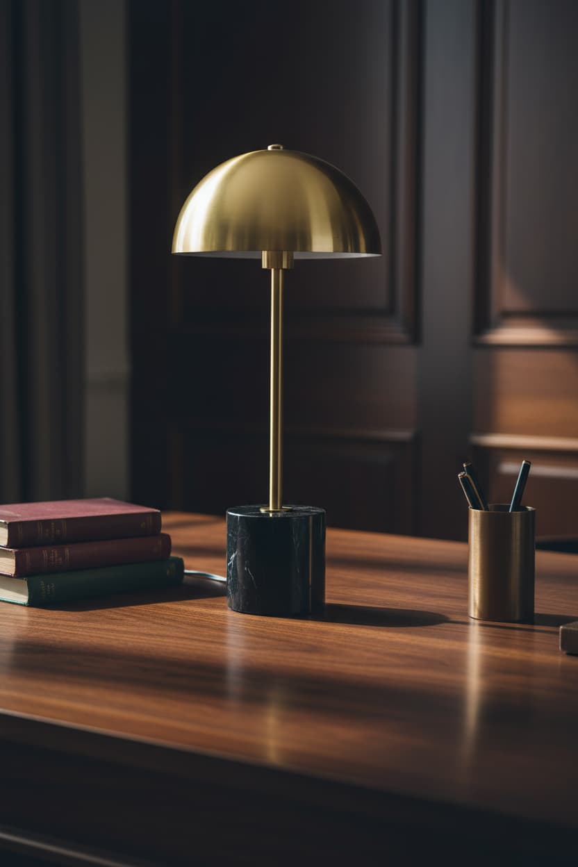 Stirling Brushed Brass Table Lamp with Black Marble Base