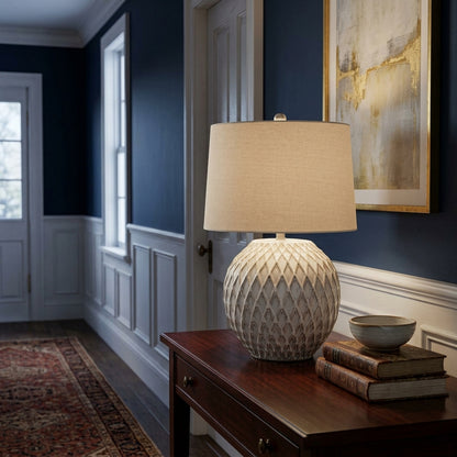 Lattice Ceramic Table Lamp With Linen Shade