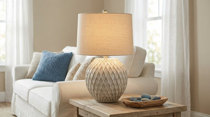 Lattice Ceramic Table Lamp With Linen Shade