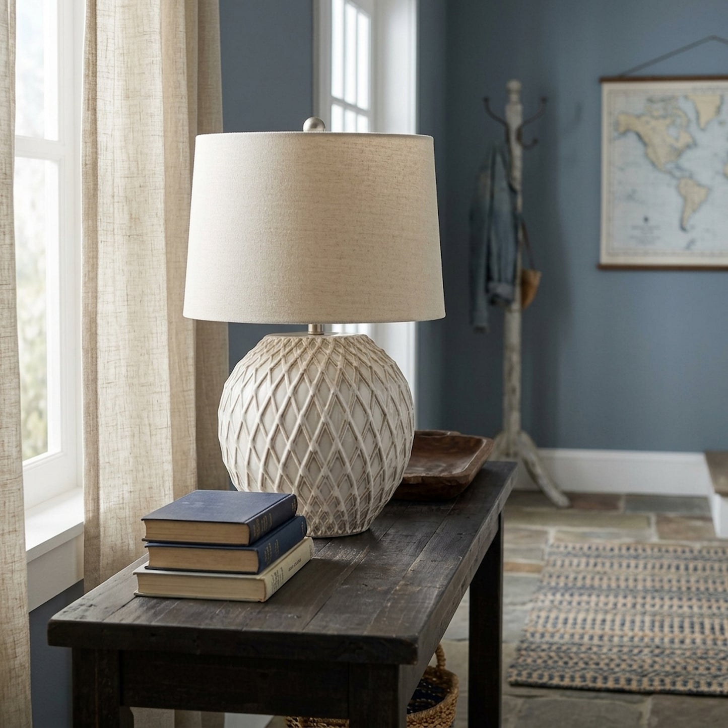 Lattice Ceramic Table Lamp With Linen Shade