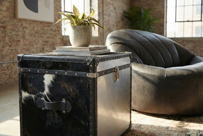 Chelsea Townhouse Black And White Genuine Cowhide Storage Trunk Set