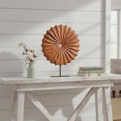 Compass Brown Wood Round Sculpture With Black Base