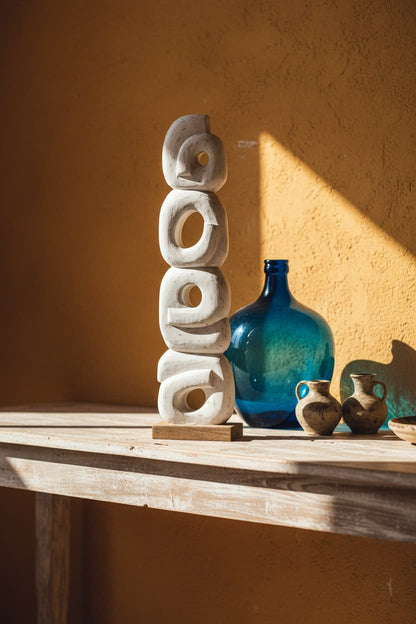 Vanguard Rustic White Mango Wood Ring Sculpture