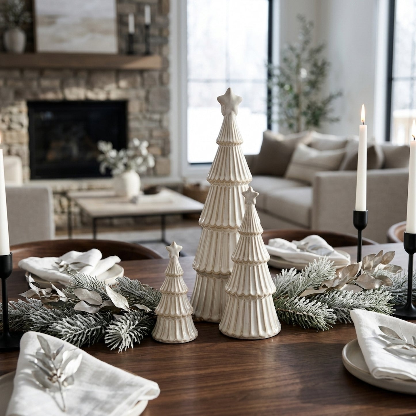 Medium Alora Ceramic Snowy Layered Tree With Star