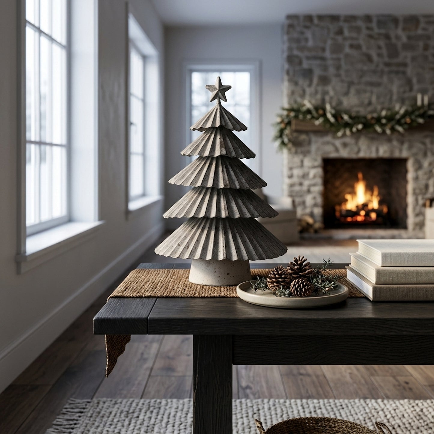 Large Rustic Metal Layered Tree With Star