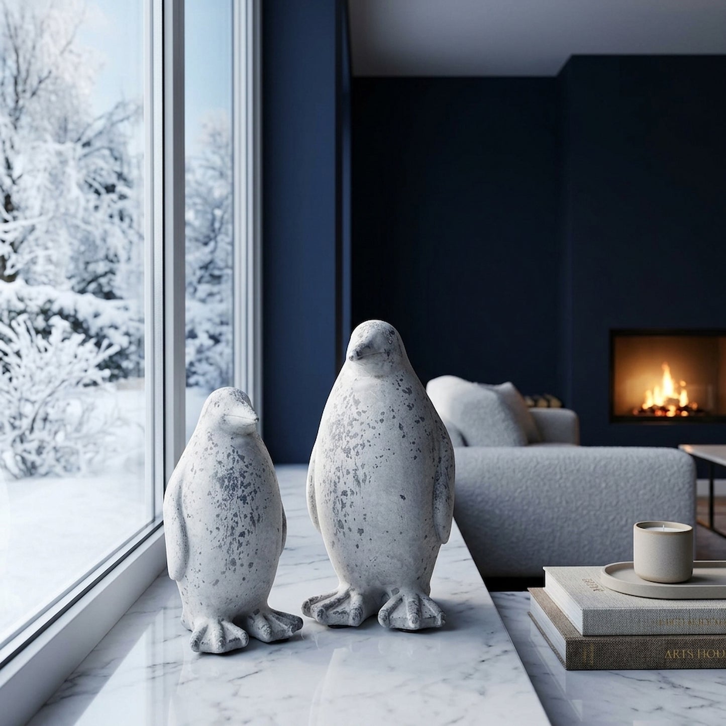 Medium Grey Stone Effect Penguin Statue