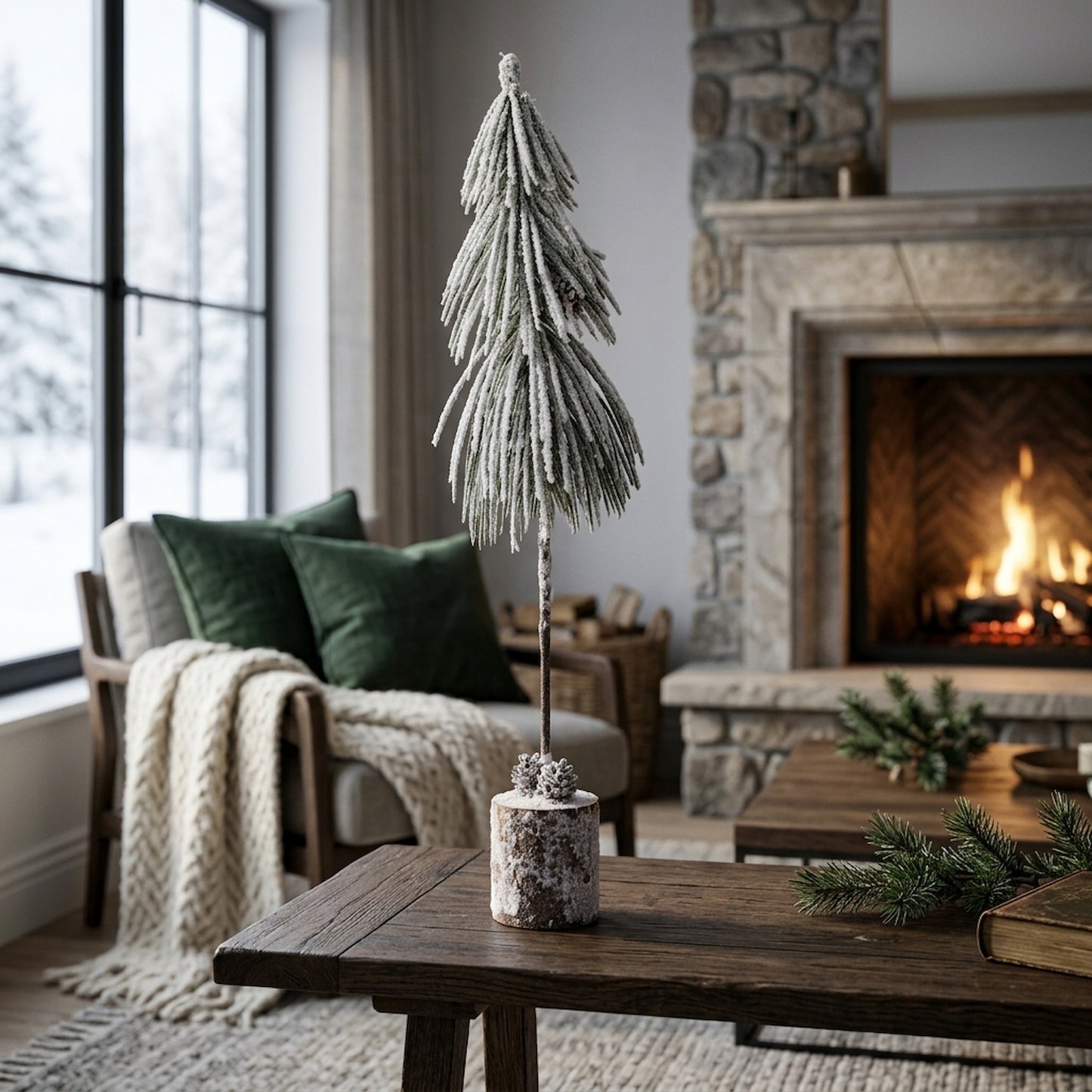Small Snowy Tree In Wood Log