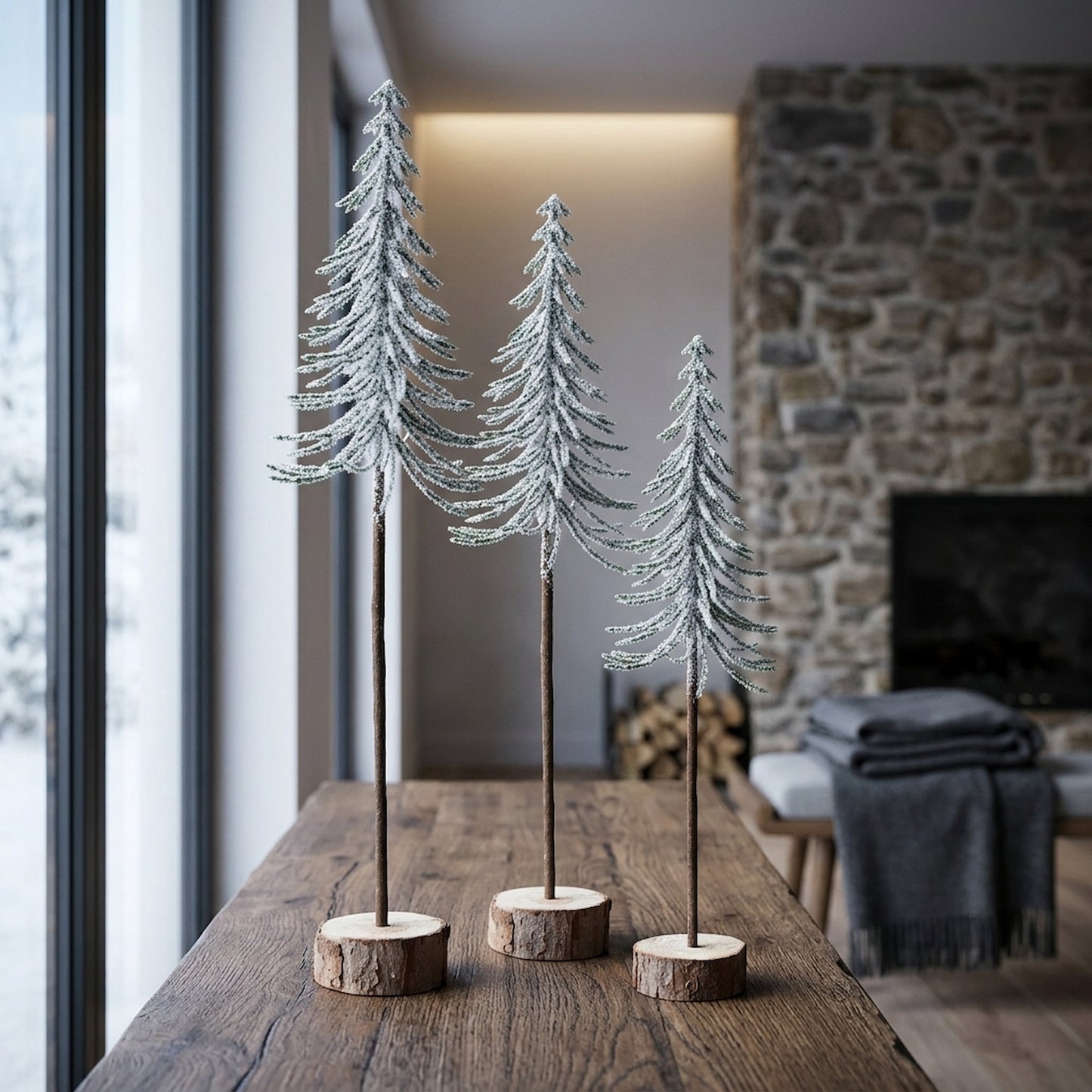 Large Snowy Spindle Tree In Wood Log