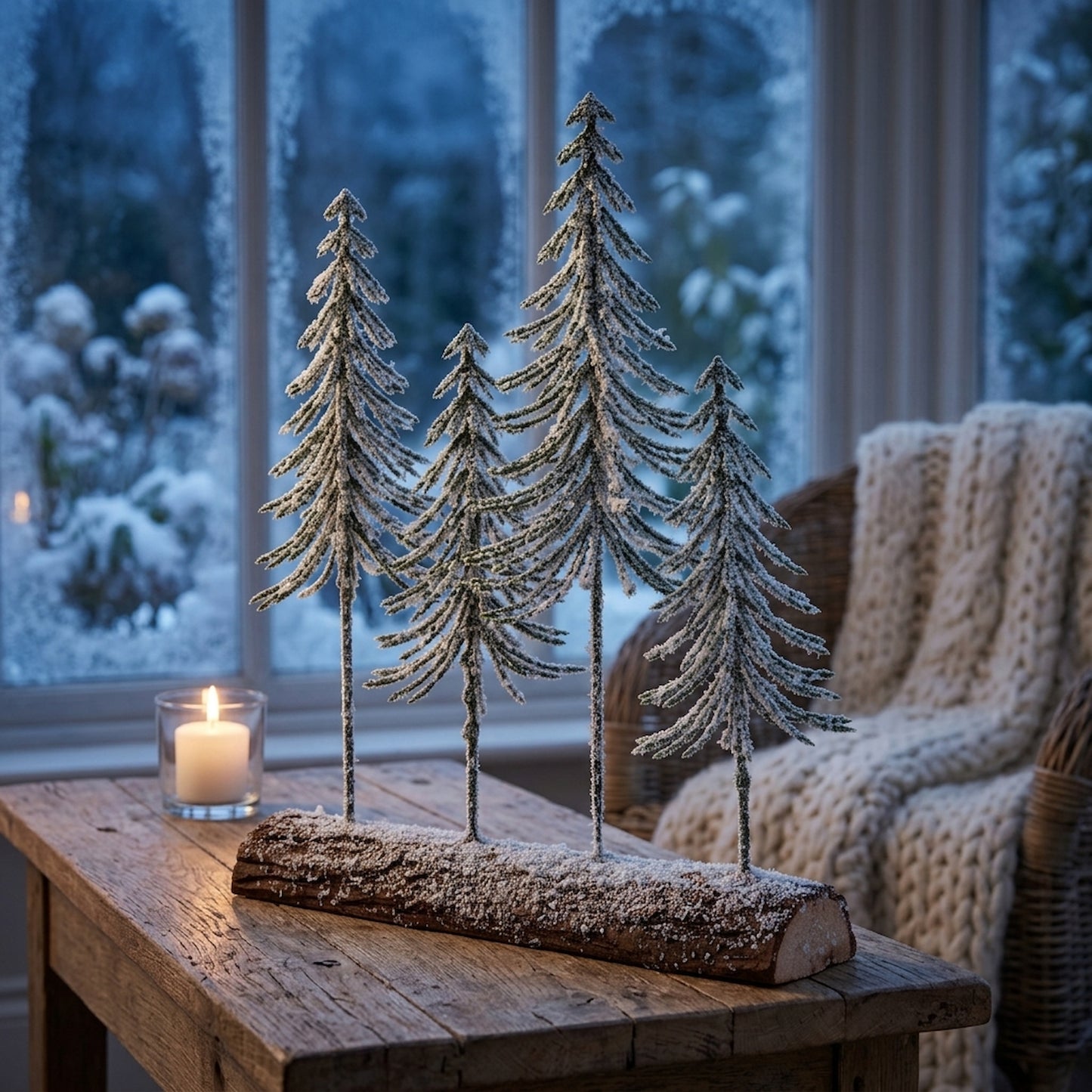 Small Snowy Spindle Tree Quad In Wood Log