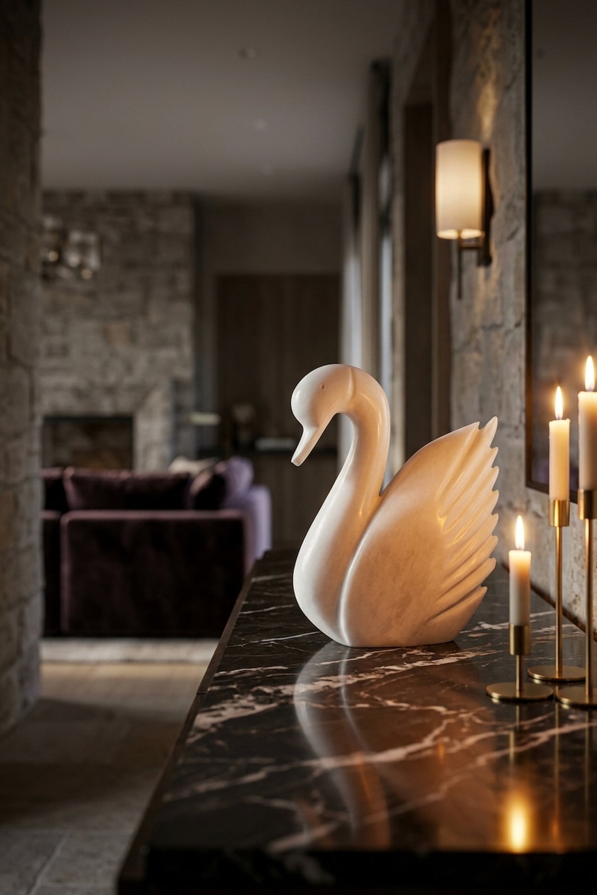 Carrara White Marble Decorative Swan