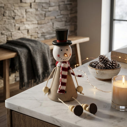 Wooden Jolly Sitting Snowman Decoration